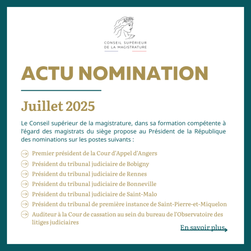 Actu nomination juillet 2025